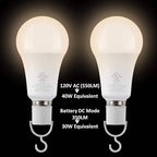 5W Rechargeable Emergency LED Light Bulbs with Back Up Battery for Power Outage, Camping, Hurricane, Disaster Planning, 40W Equivalent, UL Certified (3000K Soft White, 2-Pack)