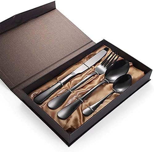 Premium 16-Piece Stainless Steel Flatware Set, Service for 4, Includes Knife, Fork, Spoon - Elegant Black & Silver Cutlery Set for Dining, 304 Grade Durable Silverware