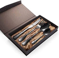 Premium 16-Piece Stainless Steel Flatware Set, Service for 4, Includes Knife, Fork, Spoon - Elegant Black & Silver Cutlery Set for Dining, 304 Grade Durable Silverware