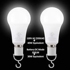 5W Rechargeable Emergency LED Light Bulbs with Back Up Battery for Power Outage, Camping, Hurricane, Disaster Planning, 40W Equivalent, UL Certified (5000K Daylight White, 2-Pack)