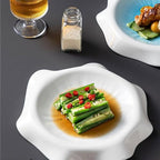 Camping Plates Western Food Plate Simple Irregular Ceramic Household Underglaze Color Round Dish Commercial Hotel Restaurant Tableware Decorative Plate(B,Medium)