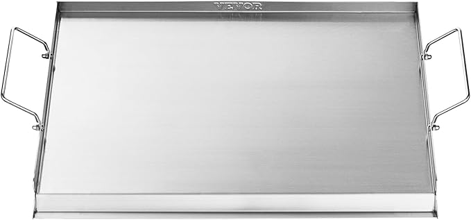 VEVOR Stainless Steel Griddle, 23x16 inch Universal Flat Top Rectangular Plate, Gas Grill Griddle for BBQ Grill, Teppanyaki, Portable Family Cookware with Handle, for Camping Tailgating Party