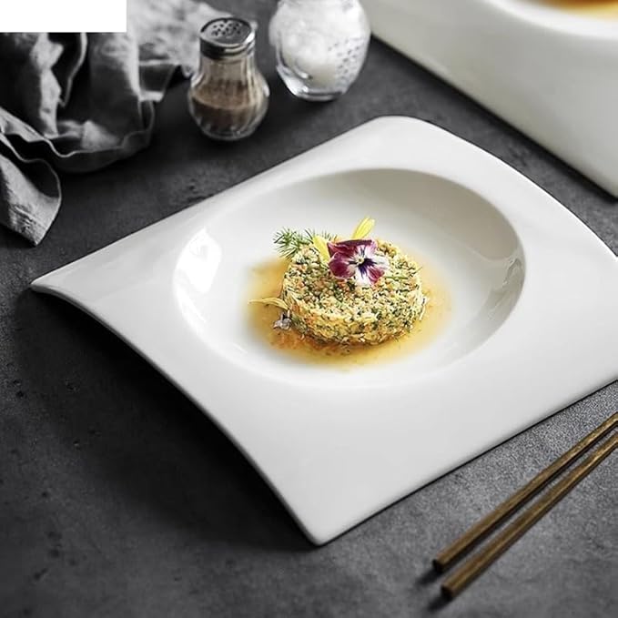 Camping Plates Ceramic Dinner Plate Creative Square Deep Plate Thick Soup Plate Dessert Plates Sushi Plates Restaurant Specialty Tableware Cold Dish Plate Decorative Plate(B 12.5 inch)