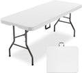 6ft Heavy-Duty Portable Outdoor Folding Table for 6 - Sturdy HDPE Top, 350lbs Capacity, Lockable Design, No Assembly (White) - Camping Parties Picnics
