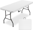 6ft Heavy-Duty Portable Outdoor Folding Table for 6 - Sturdy HDPE Top, 350lbs Capacity, Lockable Design, No Assembly (White) - Camping Parties Picnics