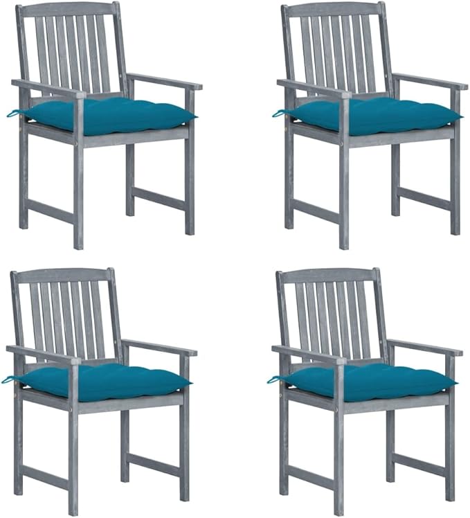 Director's Chairs with Cushions 4 pcs,Bistro Table and Chairs Outdoor,Lounge Chair,Patio Dining Chairs,Camping Chair,for Outdoor Patio, Campsite, or Yard, Gray Solid Acacia Wood