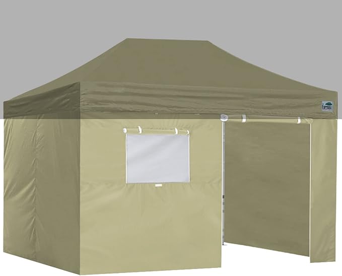 Eurmax USA Full Zippered Walls for 10 x 15 Easy Pop Up Canopy Tent,Enclosure Sidewall Kit with Roller Up Mesh Window and Door 4 Walls ONLY,NOT Including Frame and Top（Beige）