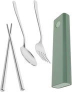 4 Sets Fork Spoon Chopsticks Stainless Steel Spoon Stainless Steel Utensils Set Travel Cutlery Reusable Spoon Spoon Fork Chopstick Portable Tableware Green Chopstick Rest