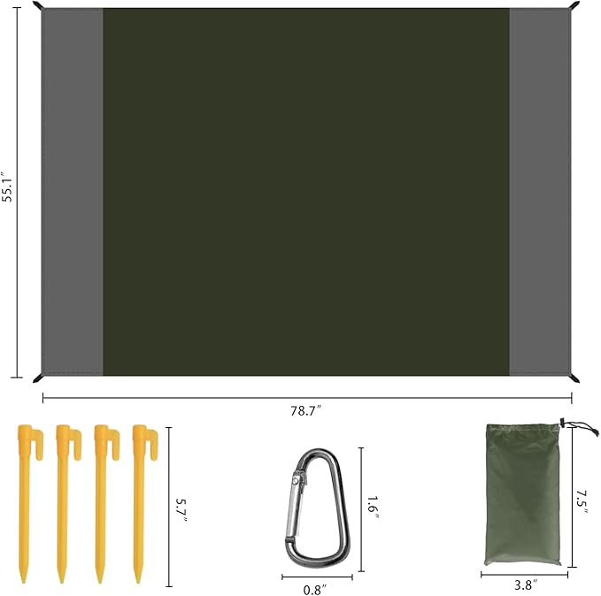 Waterproof Camping Tarp Lightweight Multifunctional Tent Footprint for Camping, Hiking Backpacking, Compact Tent Tarp Ground Sheet Mat for Ground or Under Tent（55.1" x 78.7" | Dark Green）