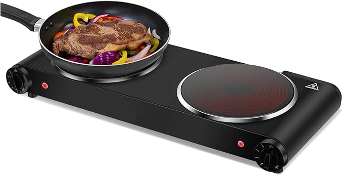 1800W Dual Infrared Burner Electric Hot Plate, High Power for Fast Cooking, 7 Inch Ceramic Glass Portable Electric Stove with Adjustable Temperature Control, Upgraded Version