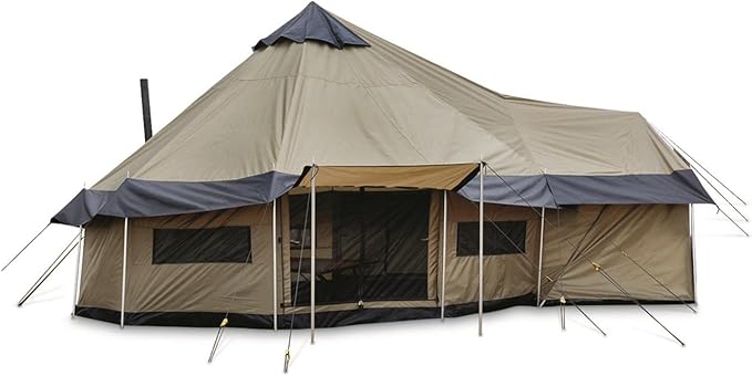 Guide Gear Base Camp Tent, Outdoor, Hiking, Hunting, Four Season Camping with Stove Jack