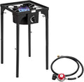 Bonnlo Outdoor Portable Propane Stove Gas Cooker, Heavy Duty Iron Cast Patio Burner with Detachable Stand Legs for Camp Cooking (1-Burner 100,000-BTU)