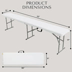 Plastic Folding Bench - Portable Bench Used for Indoor, Outdoor, Picnic, Party, Camping, Dining Seat, Garden Soccer Multipurpose Entertaining Activities, White (2, White, 6 Feet)