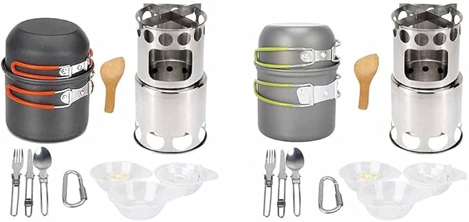 Camping Stove Outdoor Cookware Mess Kit Outdoor Folding Wood Stove Camping Pot Set Bowls Spoon Tableware Cooking Set (Color : A) (C)