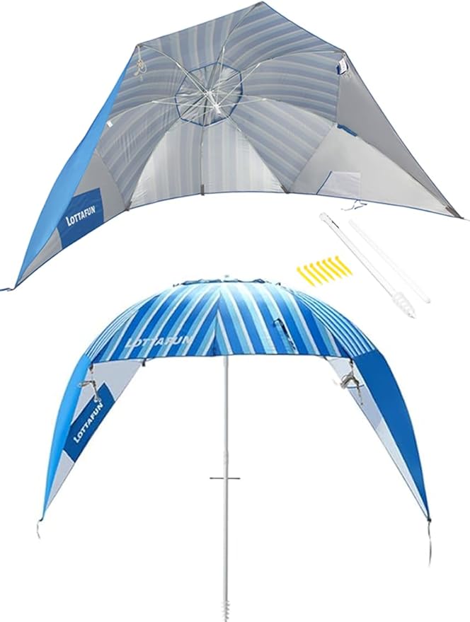 Beach Shelter Umbrella Premiere UPF 50+ Umbrella Shelter for Sun and Rain Protection for Adult (10-Foot,Blue Stripe)