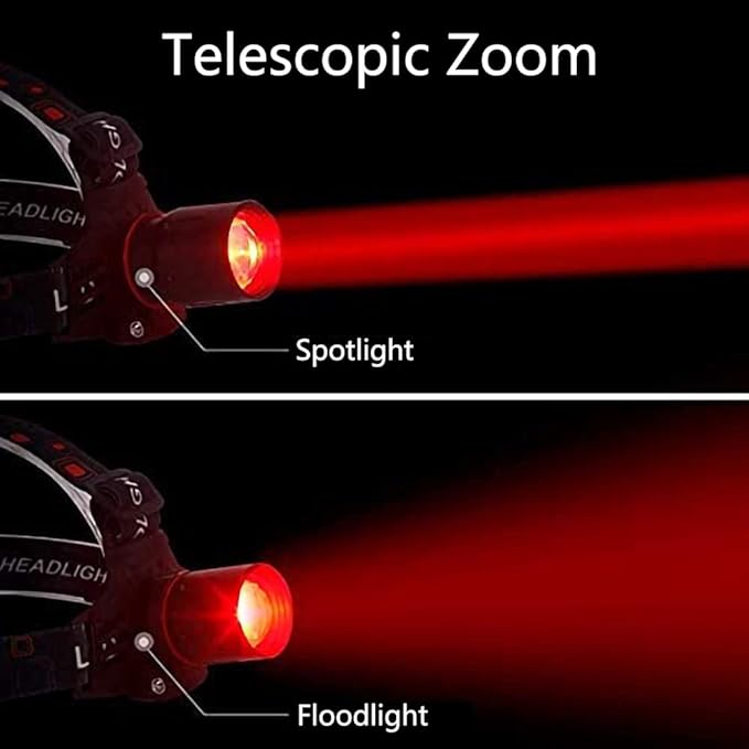 WINDFIRE Rechargeable Headlamp White Red LED Hunting Headlamps Super Bright 4 Modes 90° Adjustable Zoomable Head Lamp for Running Camping Hiking Fishing Night Vision Astronomy