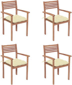 Patio Chairs ,Rattan Chair,Bistro Chair,Patio Funiture,Coffee Chair,Camp Chair,Coffee Chair,Armchair,for Dining Room,Living Room,Study Room,Garden,4 pcs with Cream White Cushions Solid Teak Wood