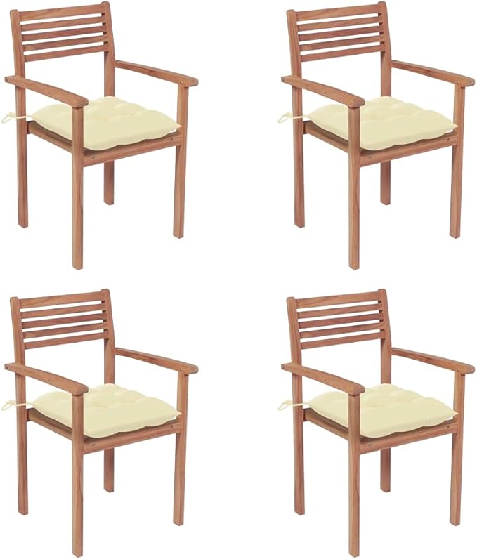 Patio Chairs ,Rattan Chair,Bistro Chair,Patio Funiture,Coffee Chair,Camp Chair,Coffee Chair,Armchair,for Dining Room,Living Room,Study Room,Garden,4 pcs with Cream White Cushions Solid Teak Wood