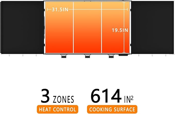 SKOK Foldable Gas Griddle-31.5 Inch Outdoor Propane Griddle, Portable Flat Top Gas Grill -45000 BTU Propane Fuelled, 3 Burners Table Top Griddle Station with Side Shelves