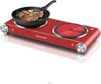 Techwood Double Hot Plates for Cooking, 1800W Electric Stove Infrared Ceramic Countertop Burner with Dual Adjustable Temperature & Glass Cooktop for Home/RV/Camp, Compatible for All Cookwares, Red
