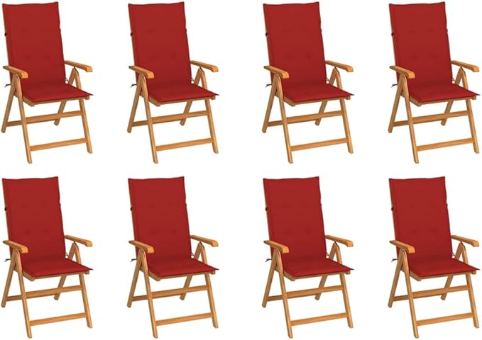 Reclining Patio Chairs with Cushions 8 pcs,Outdoor Folding Chair,Lounge Chair,Portable Camping Chair,Tanning Chairs for Outside,Garden Chair,for Outdoor Patio, Campsite, or Yard,Solid Teak Wood