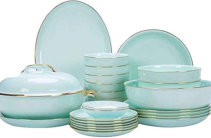 Dinnerware Sets Dish Set Bone China Porcelain dinnerware Set, European-Style Phnom Penh Bone China Tableware Set Bowls and Plates Dinner Set Service for 4-10 (37pieces)