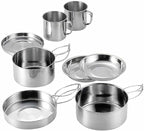 8PCS/Set Camping Cookware Kit Outdoor Aluminum Cooking Set Water Kettle Travelling Picnic BBQ Tableware Portable Bowls
