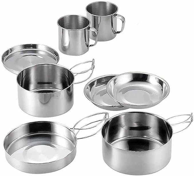8PCS/Set Camping Cookware Kit Outdoor Aluminum Cooking Set Water Kettle Travelling Picnic BBQ Tableware Portable Bowls