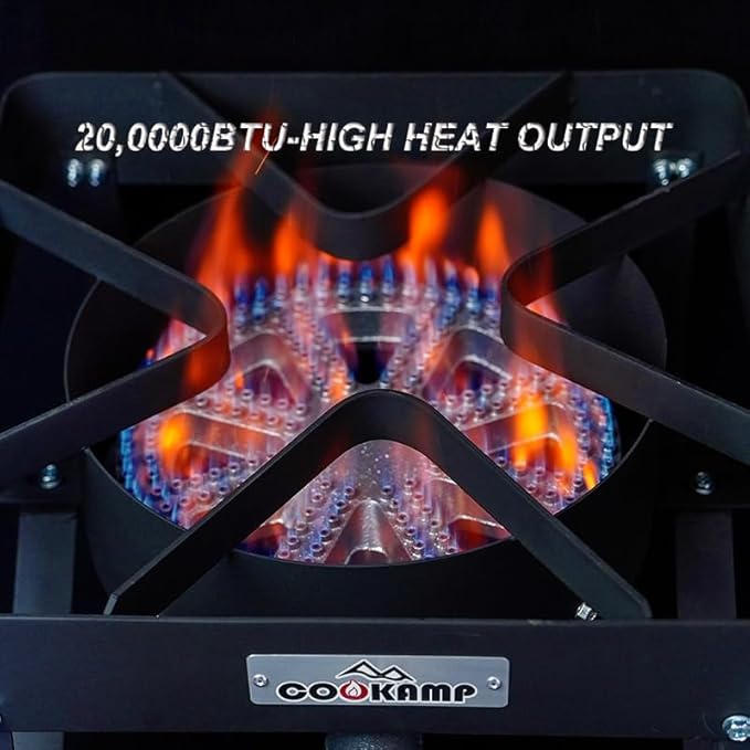 High Pressure 200000 BTU Banjo 1-Burner Outdoor Propane Burner Gas Cooker with 0-30 PSI Adjustable Regulator and Steel Braided Hose (Balck) SA1250