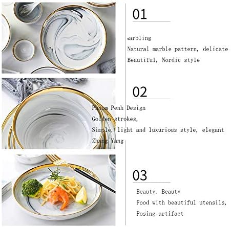 GaRcan Dinner Plate Marble Ceramic Plates Gold Inlay Steak Plate Nordic Style Tableware Bowl Dessert Dinner Dish for Kitchen Dinnerware Set