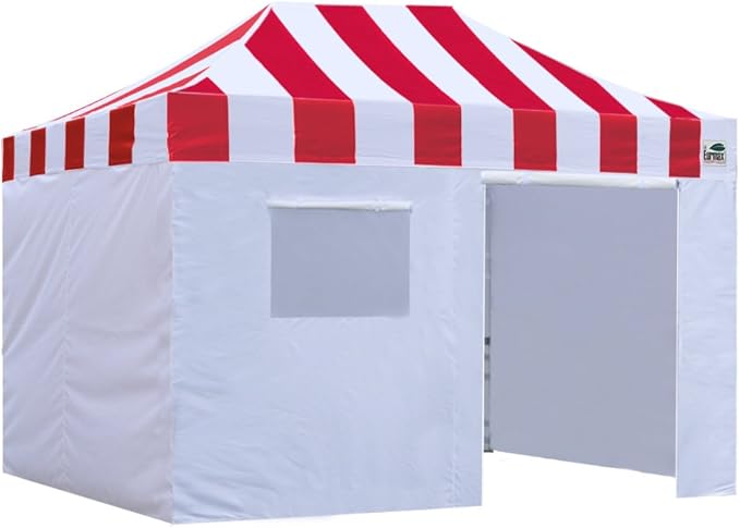 Eurmax USA 10'x15' Professional Pop up Canopy Wedding Party Tent Instant Outdoor Gazebo with Side Walls Aluminum Frame Commercial Grade Bonus Roller Bag(Stripe Red