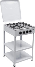 4 Burner Gas Stove, Portable Outdoor Stove with Double storage shelves and Independent Knobs, Heavy Duty Propane Gas Cooker with Wind Blocking Cover for Outdoor Camping BBQ(White)