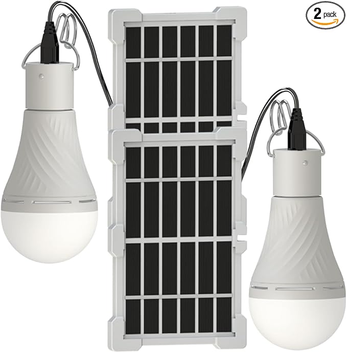 Portable Solar Light Bulbs with Auto On Off Mode for Indoor Home and Chieken Coop, Solar LED Bulb Lights for Camping Tent Emergency, 2-Pack