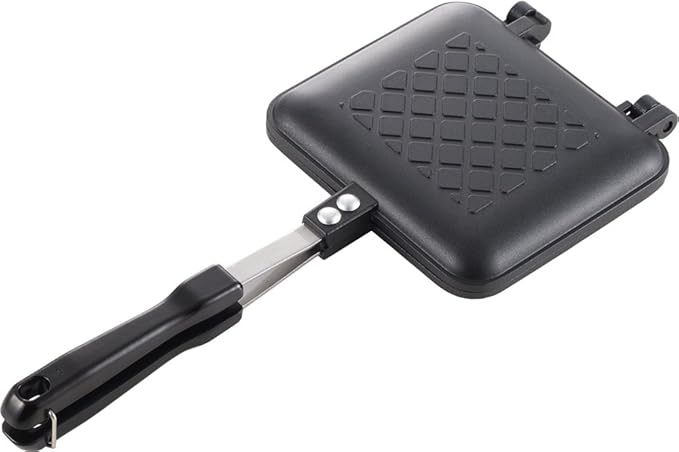 Yoshikawa SJ2408 Hot Sand Maker, For Gas Fire, Crispy, Single Fluorine Processed, Tanned Grill, Total Width 5.9 x Length 13.8 x Height 1.3 inches (15 x 35 x 3.2 cm), Black, Outdoor Camping