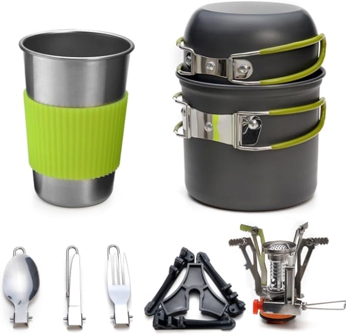 Camping Cookware Camping Cooking Sets Portable and Foldable Cookware Kit Cooker Utensil Tool Oven Pot Pan Tableware Outdoor Picnic