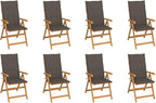 Reclining Patio Chairs with Cushions 8 pcs,Outdoor Folding Chair,Lounge Chair,Portable Camping Chair,Tanning Chairs for Outside,Garden Chair,for Outdoor Patio, Campsite, or Yard,Solid Teak Wood