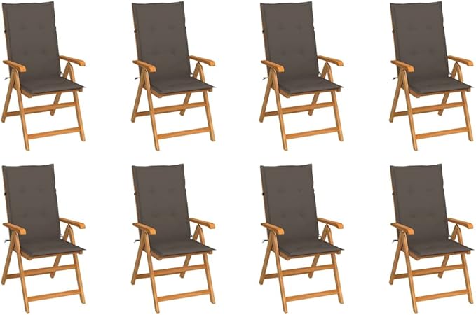Reclining Patio Chairs with Cushions 8 pcs,Outdoor Folding Chair,Lounge Chair,Portable Camping Chair,Tanning Chairs for Outside,Garden Chair,for Outdoor Patio, Campsite, or Yard,Solid Teak Wood