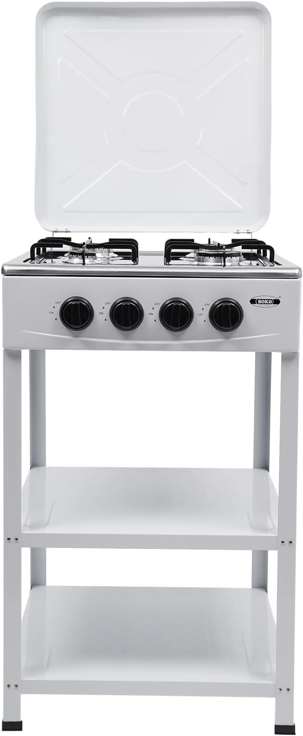4 Burner Gas Stove Portable Outdoor Stove with Removable Storage Stand, Heavy Duty Stainless Steel Gas Cooker with Wind Blocking Cover for Camping Picnic Home RV Cooking (no hose)