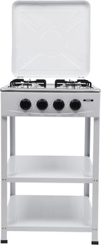 Gas Stove 4 Burner, Portable Natural Gas Stove Outdoor Camping BBQ Stove Gas Cooker with 2 Tier Storage Rack, for RV, Apartment, Outdoor Cooking (White, 4-Burner)