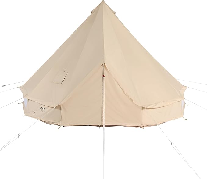 VEVOR Canvas Tent Bell, Yurt 4 Seasons for Camping with Stove Jack, Breathable Holds up to 4 People, Family Camping Outdoor Hunting Party