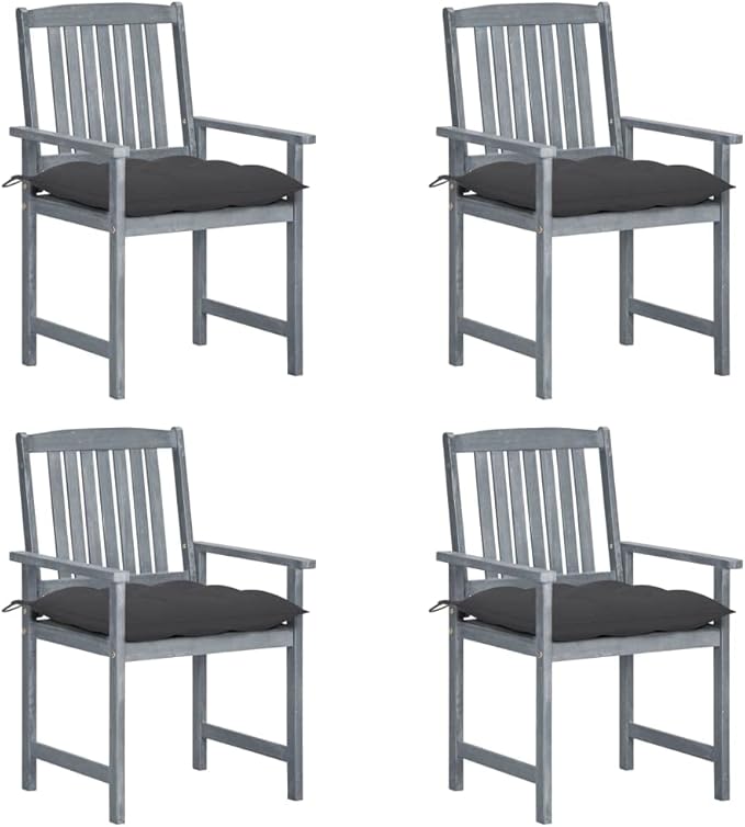 Director's Chairs with Cushions 4 pcs,Bistro Table and Chairs Outdoor,Lounge Chair,Patio Dining Chairs,Camping Chair,for Outdoor Patio, Campsite, or Yard, Gray Solid Acacia Wood