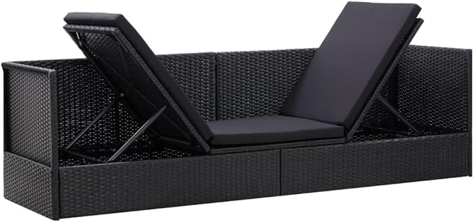 Patio Furniture Outdoor Chairs Beach Chair Camping Chairs Patio Bed with Cushion and Pillow Poly Rattan Black for Patio, Poolside, Beach,Camping