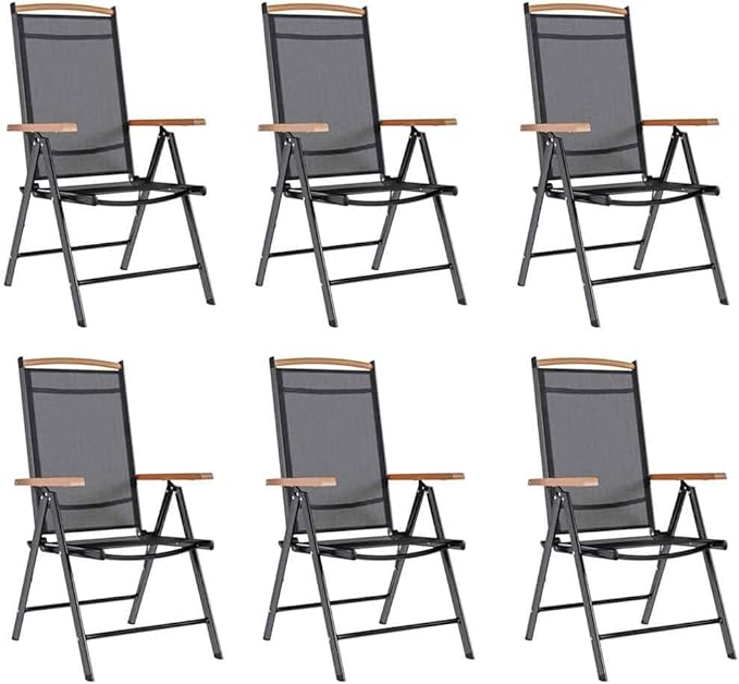 6-Pack Black Folding Patio Chairs, 25.6"x22.8"x42.9" Textilene Zero Gravity Outdoor Lounge Seats with Adjustable Backrest, Lightweight Camp Chairs for Garden Balcony Terrace