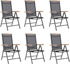 6-Pack Black Folding Patio Chairs, 25.6"x22.8"x42.9" Textilene Zero Gravity Outdoor Lounge Seats with Adjustable Backrest, Lightweight Camp Chairs for Garden Balcony Terrace
