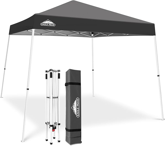EAGLE PEAK 10x10 Slant Leg Pop-up Canopy Tent Easy One Person Setup Instant Outdoor Beach Canopy Folding Portable Sports Shelter 10x10 Base 8x8 Top (Gray)