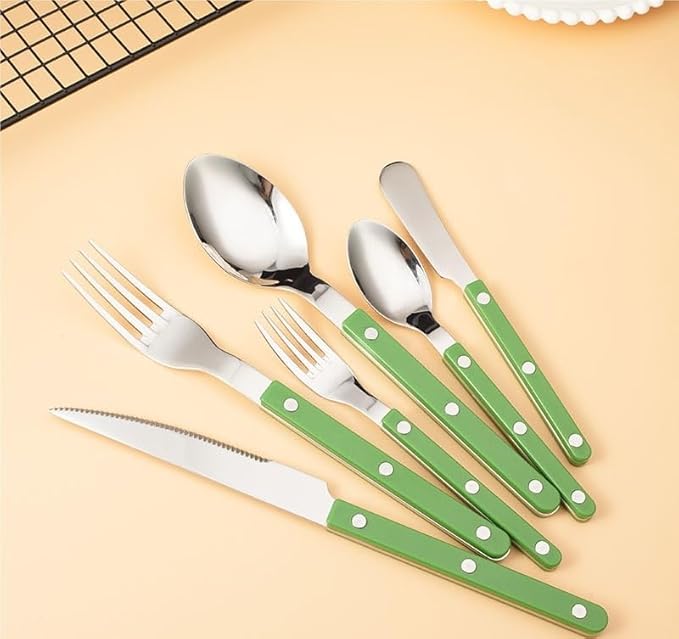 Cutlery Set Pieces Service Stainless Steel Titanium Flatware,Silverware Flatware Cutlery Set， 6/24/36/48 Piece Tableware Steak Knife， Fork Spoon Butter Knife Dessert Spoon ABS Rivet Handle