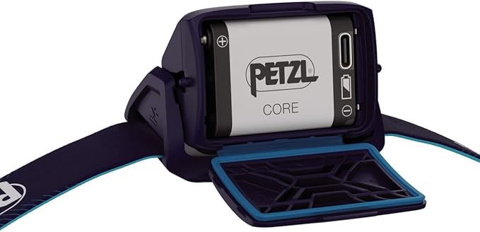 PETZL ACTIK CORE Headlamp - Powerful, Rechargeable 650 Lumen Light with Red Lighting for Hiking, Climbing, and Camping - Blue
