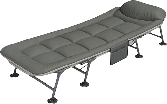 Oxford Cloth Camping Cot with Mattress, Durable Portable Folding Bed for Sleeping, 6-Position Folding Chaise Lounge Chair, Green
