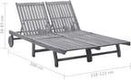 2-Person Patio Sun Lounger with Cushion Gray Solid Acacia Woodrecliner Chair Camping Chairs Outdoor Lounge Chairs Patio chairsSuitable for Gardens, courtyards