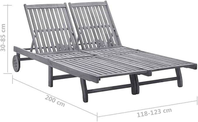 2-Person Patio Sun Lounger with Cushion Gray Solid Acacia Woodrecliner Chair Camping Chairs Outdoor Lounge Chairs Patio chairsSuitable for Gardens, courtyards